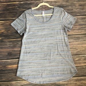 LuLaRoe Classic T: blue and gray stripe - M